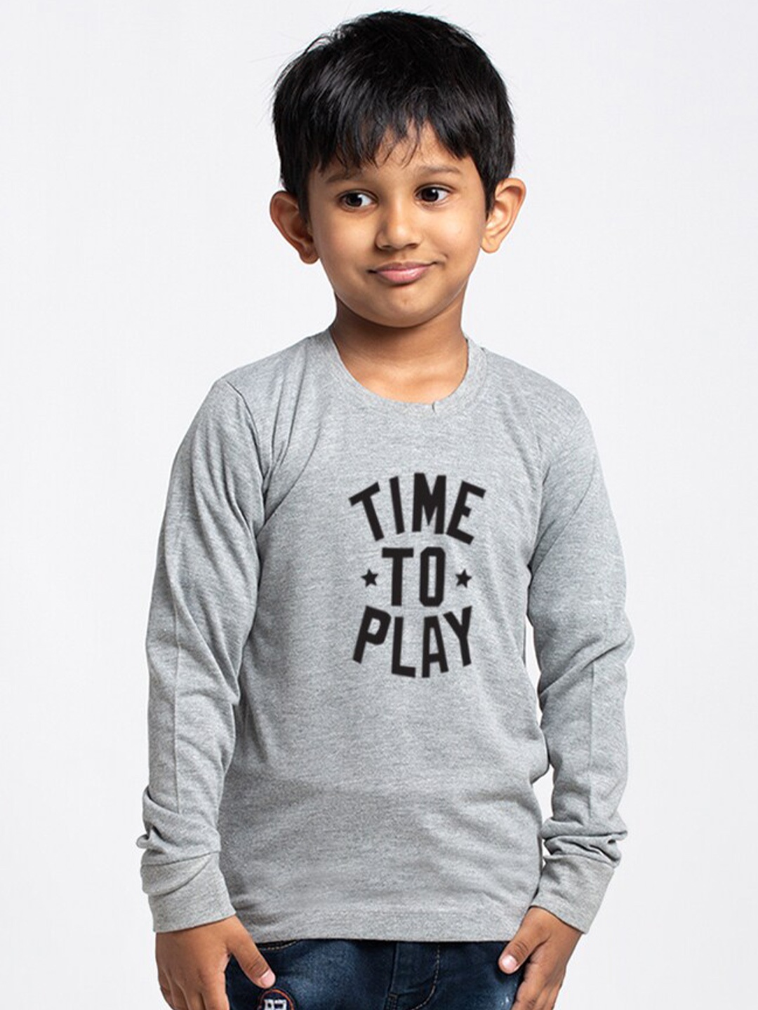 

Friskers Boys Typography Printed Long Sleeves Pure Cotton T-shirt, Grey