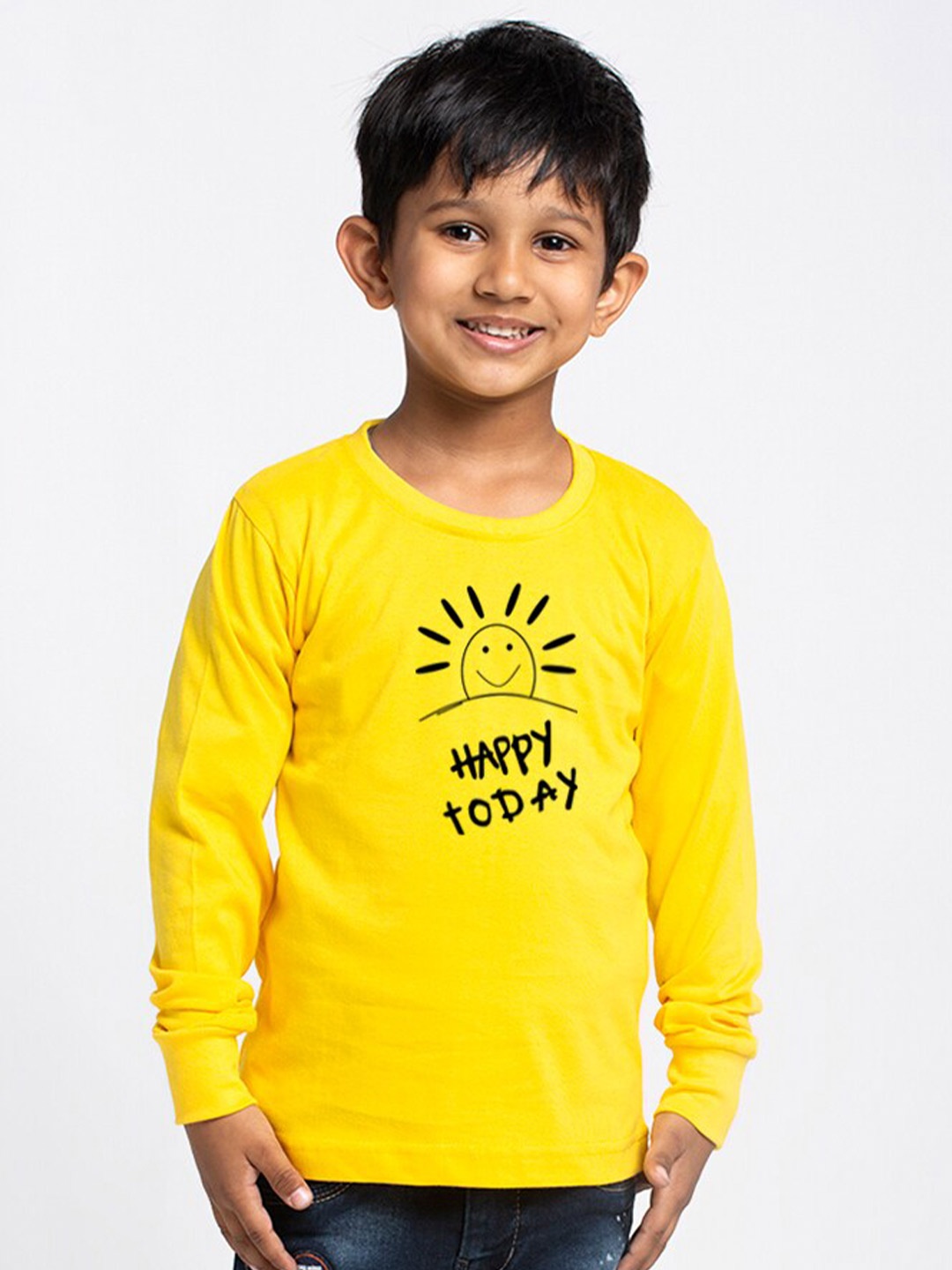 

Friskers Boys Typography Printed Long Sleeves Pure Cotton T-shirt, Yellow