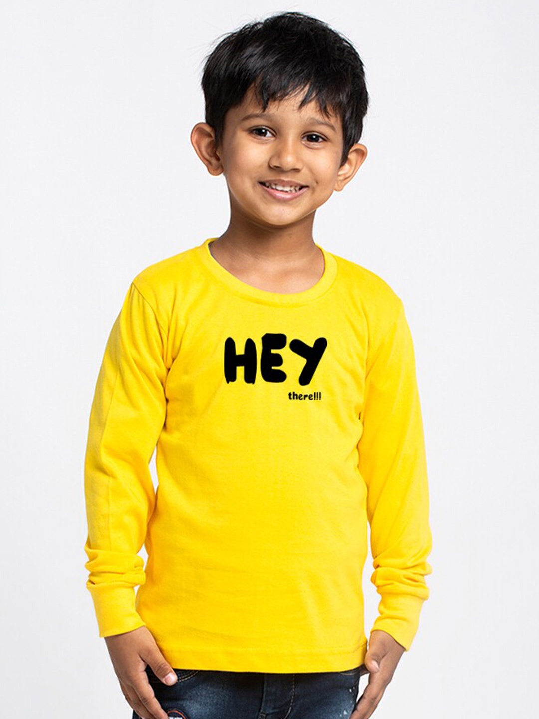 

Friskers Boys Typography Printed Long Sleeves Pure Cotton T-shirt, Yellow