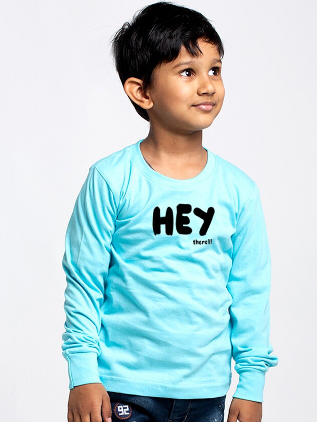 Friskers Boys Typography Printed Pure Cotton T-shirt, Turquoise blue