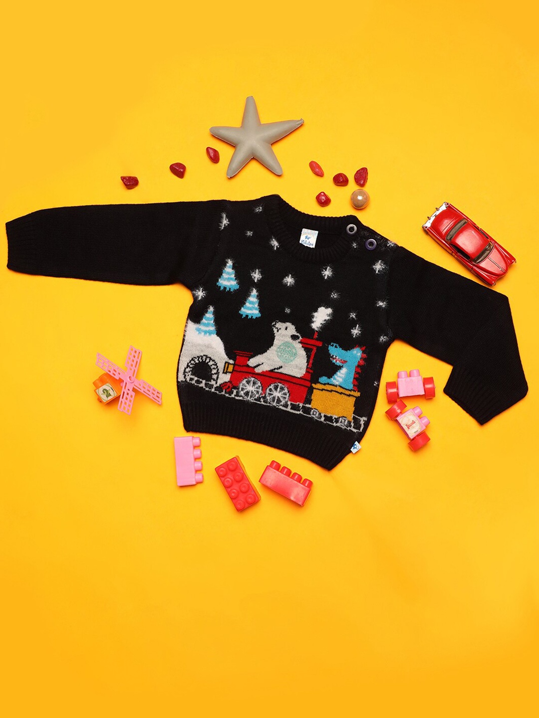 

V-Mart Infants Graphic Self Design Acrylic Pullover Sweater, Navy blue