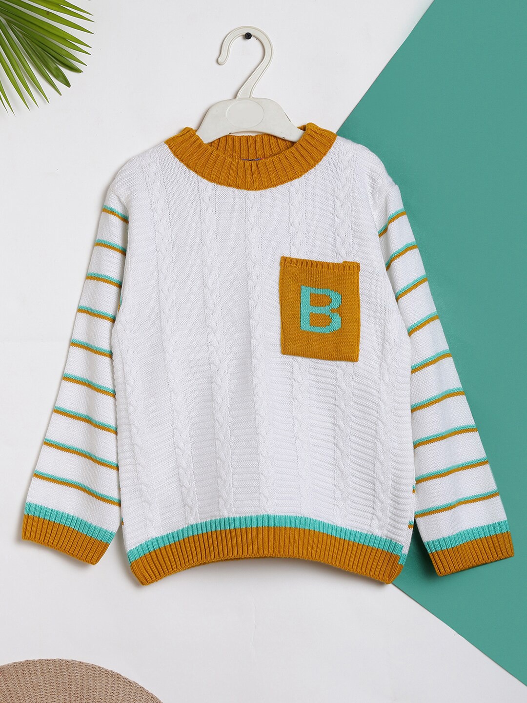 

V-Mart Boys Cable Knit Round Neck Long Sleeves Acrylic Pullover Sweater, Cream