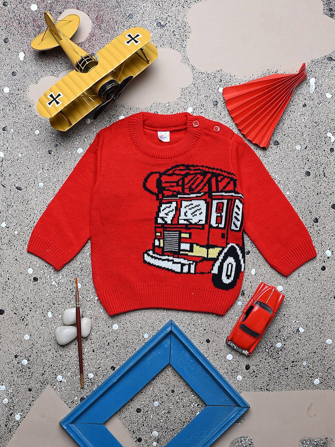 

V-Mart Infants Conversational Printed Acrylic Pullover, Red