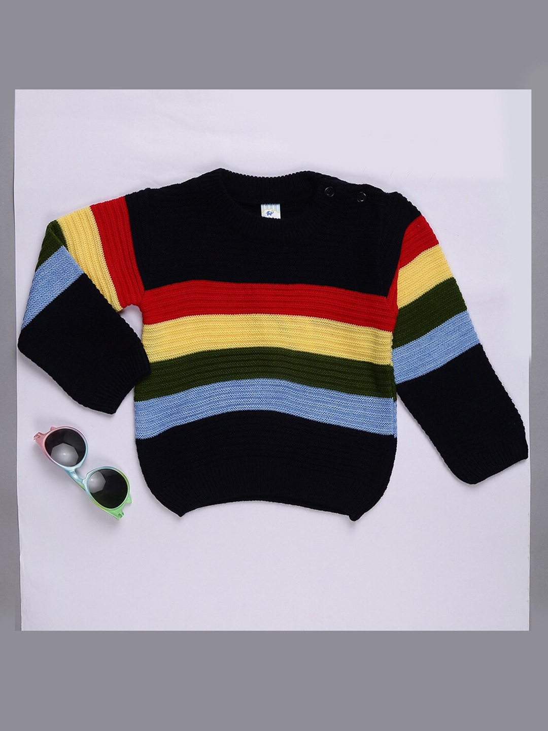 

V-Mart Unisex Kids Colourblocked Acrylic Pullover Sweater, Black