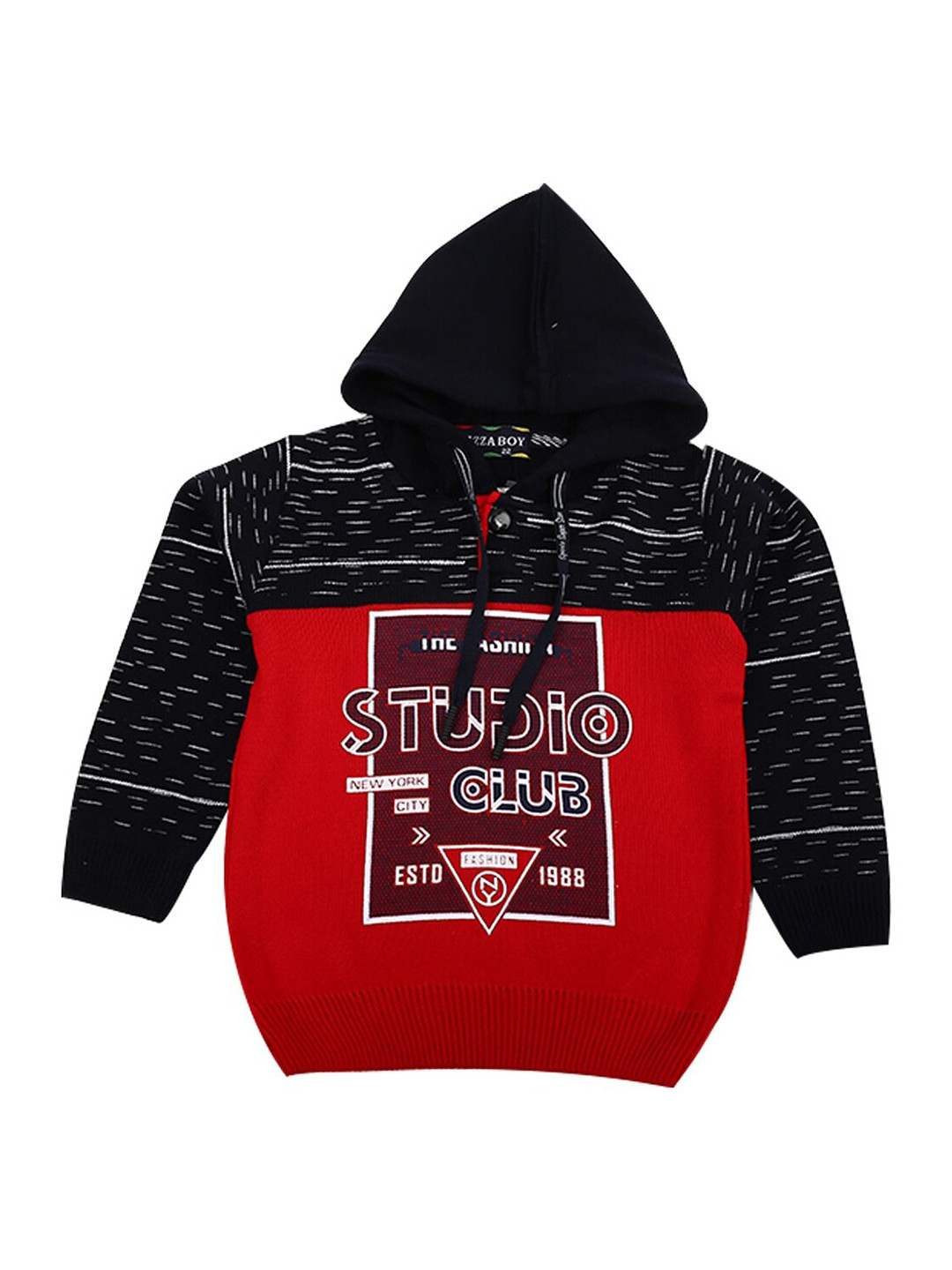 

V-Mart Boys Typography Printed Hooded Pullover Sweater, Red