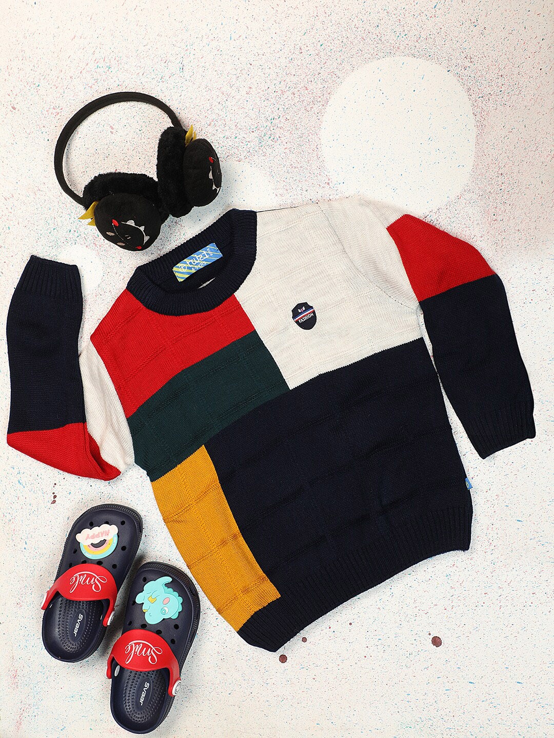 

V-Mart Boys Colourblocked Pullover Sweater, Navy blue