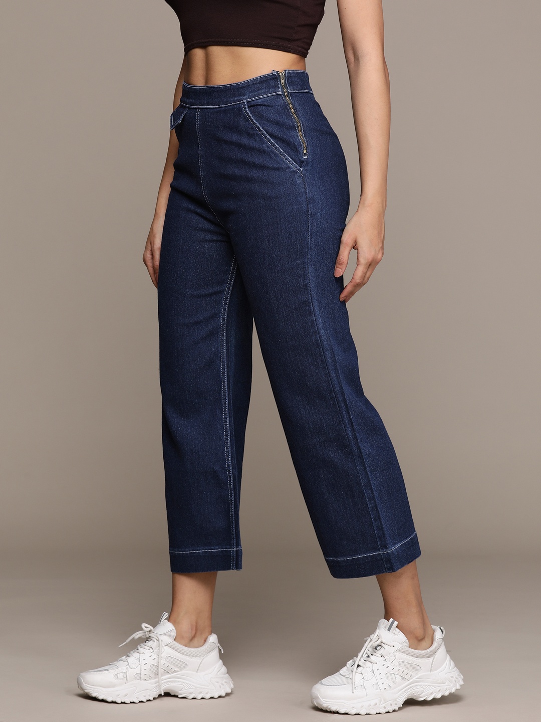 

Roadster Flared High-Rise Stretchable Jeans, Navy blue