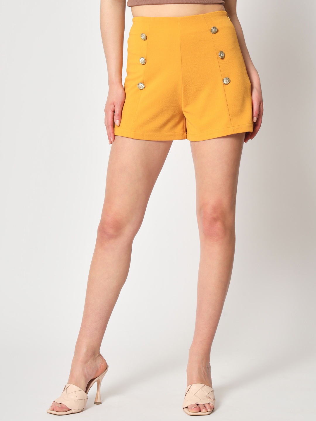 

Zastraa Women Slim Fit High-Rise Shorts, Mustard