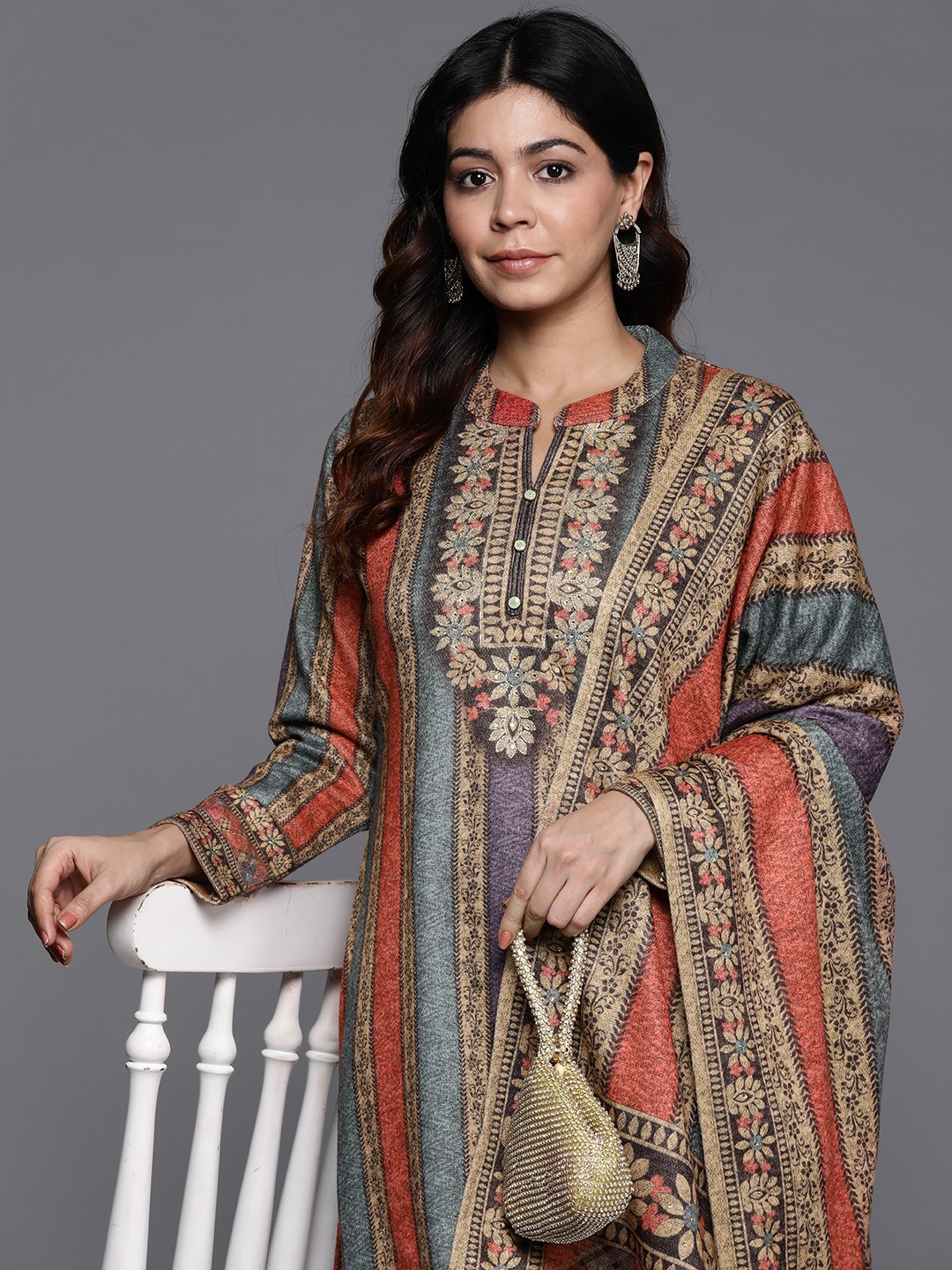 

Libas Women Floral Printed Regular Beads and Stones Kurta with Palazzos & Dupatta, Multi
