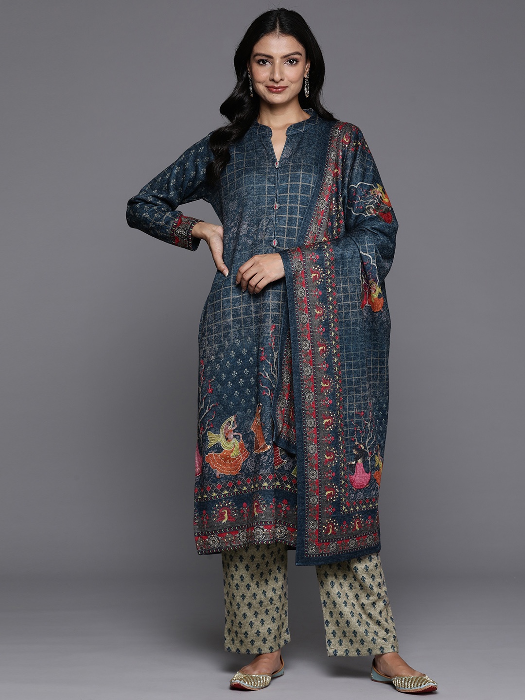 

Libas Women Regular Kurta with Palazzos & With Dupatta, Navy blue