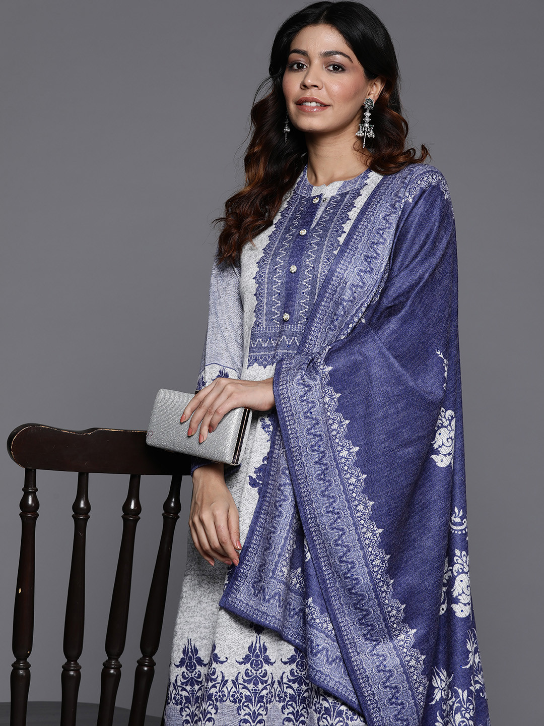

Libas Women Ethnic Motifs Printed Regular Beads and Stones Kurta with Palazzos & Dupatta, Grey