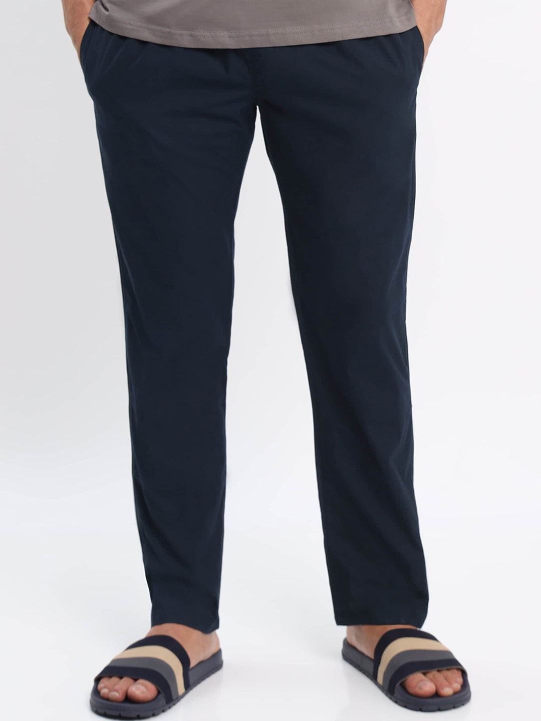 

Beyoung Men Pure Cotton Lounge Pants, Navy blue