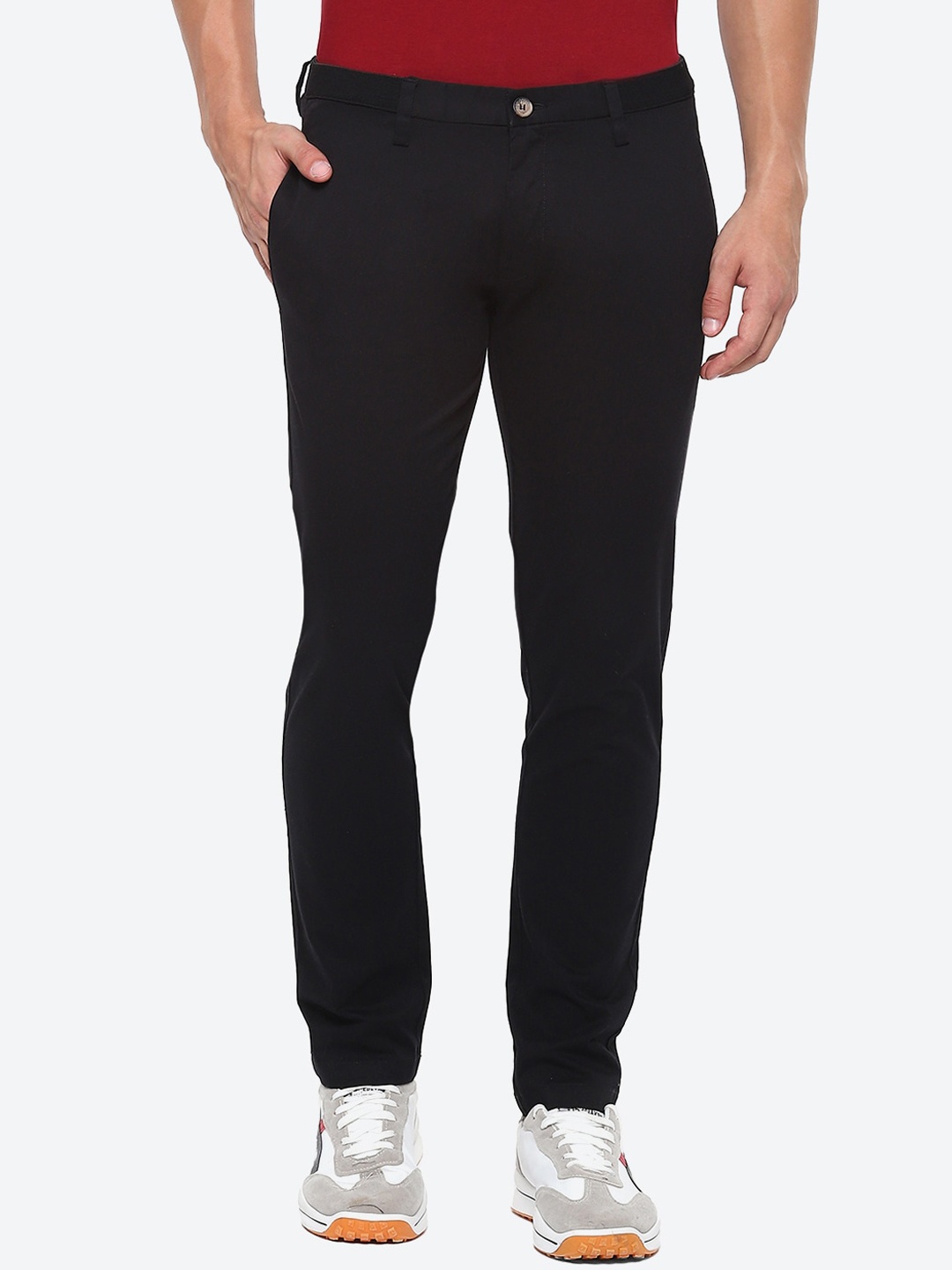 

2Bme Men Slim Fit Mid-Rise Cotton Trouser, Black