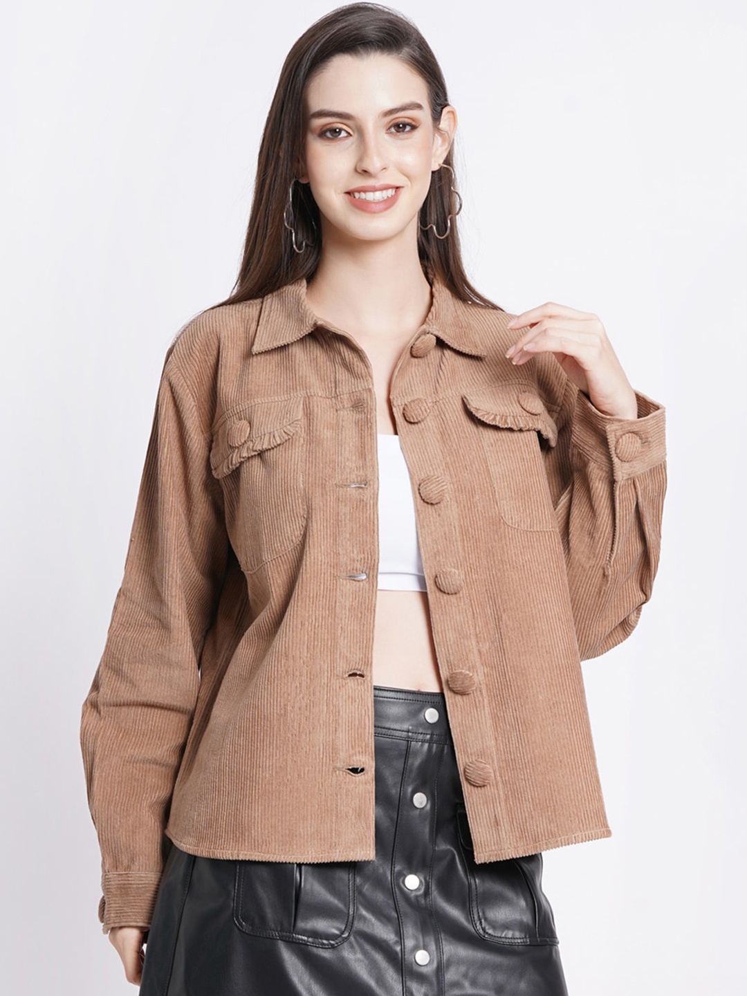 

SUMAVI-FASHION Self Design Longline Tailored Jacket, Brown