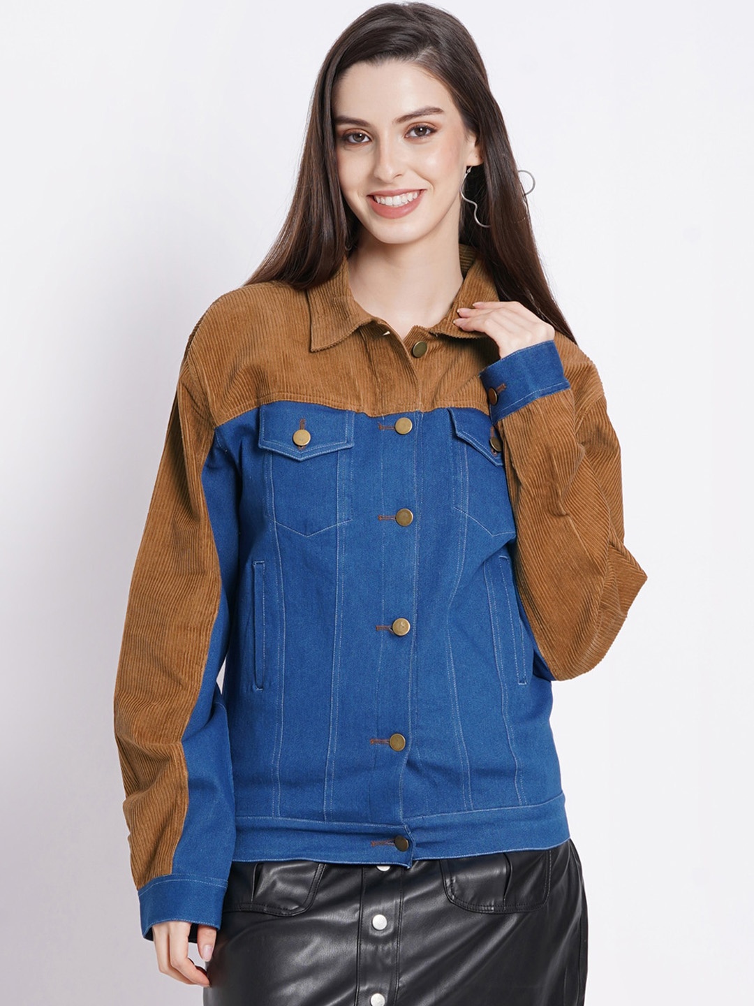 

SUMAVI-FASHION Colourblocked Denim Jacket, Blue