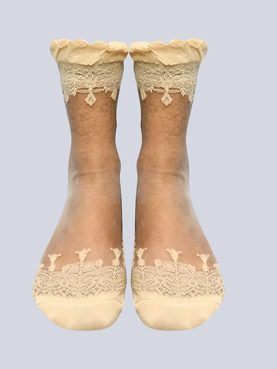 COLOR STYLE Women Fish Net Above Ankle Length Socks, Beige