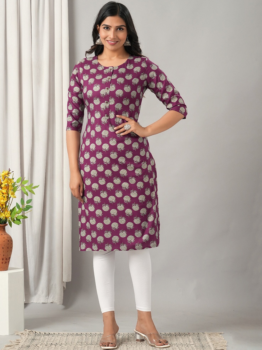 

HERE&NOW Floral Printed Liva Kurta, Burgundy