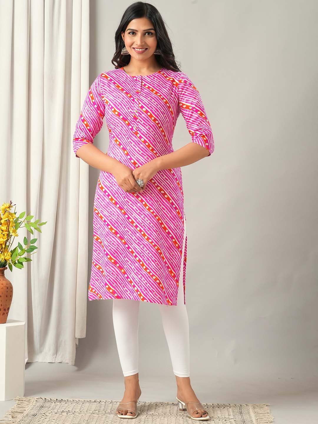 

HERE&NOW Floral Printed Liva Kurta, Pink