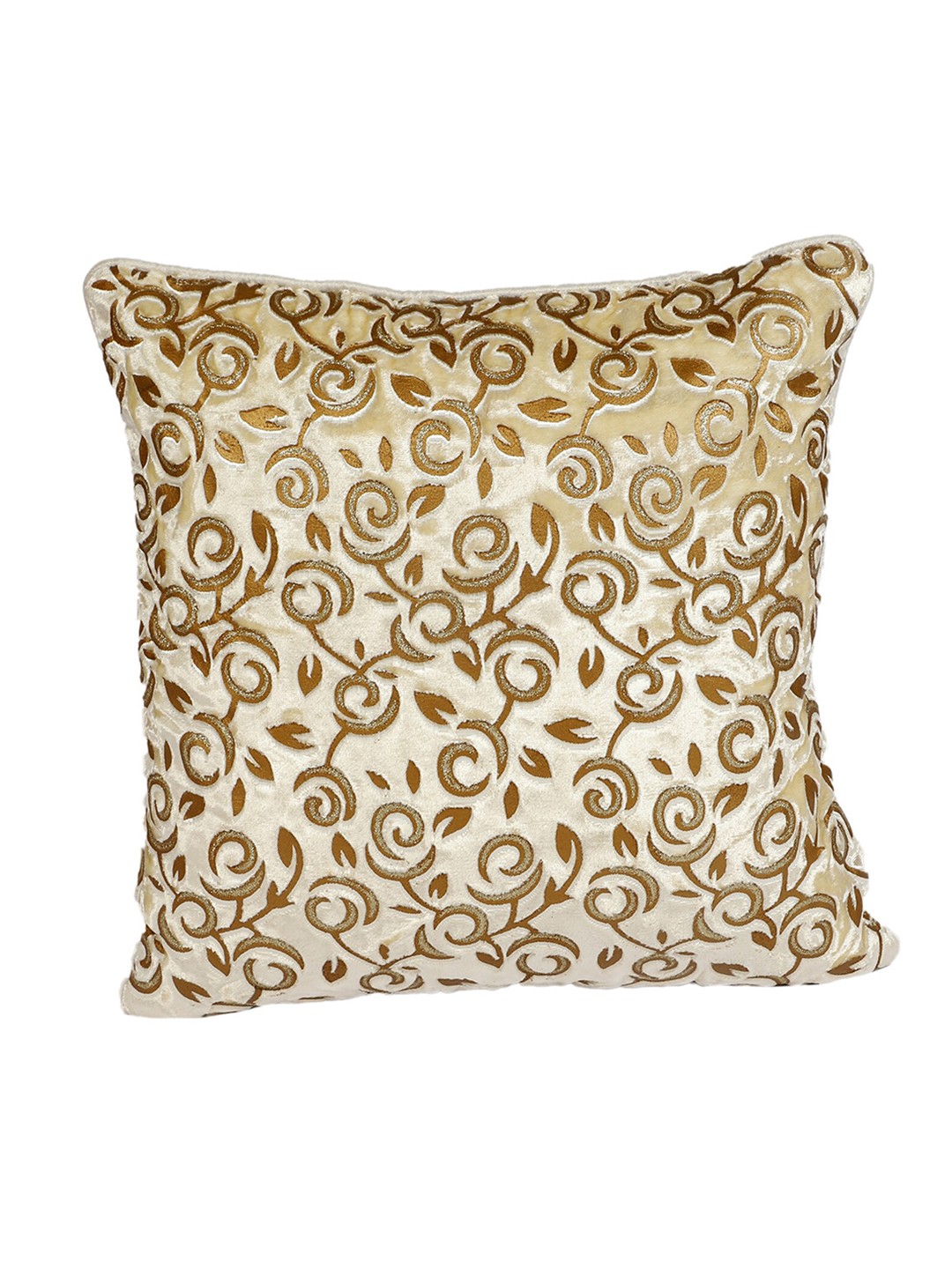 

MFD HOME FURNISHING Beige & Gold-Toned Velvet Square Cushion Cover