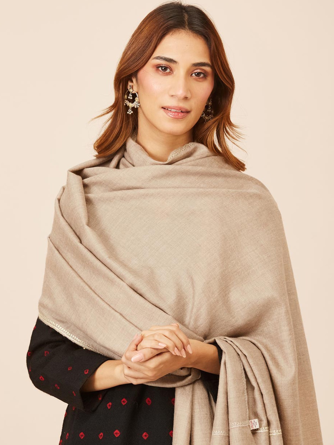 

Fabindia Embroidered Woollen Shawl, Beige