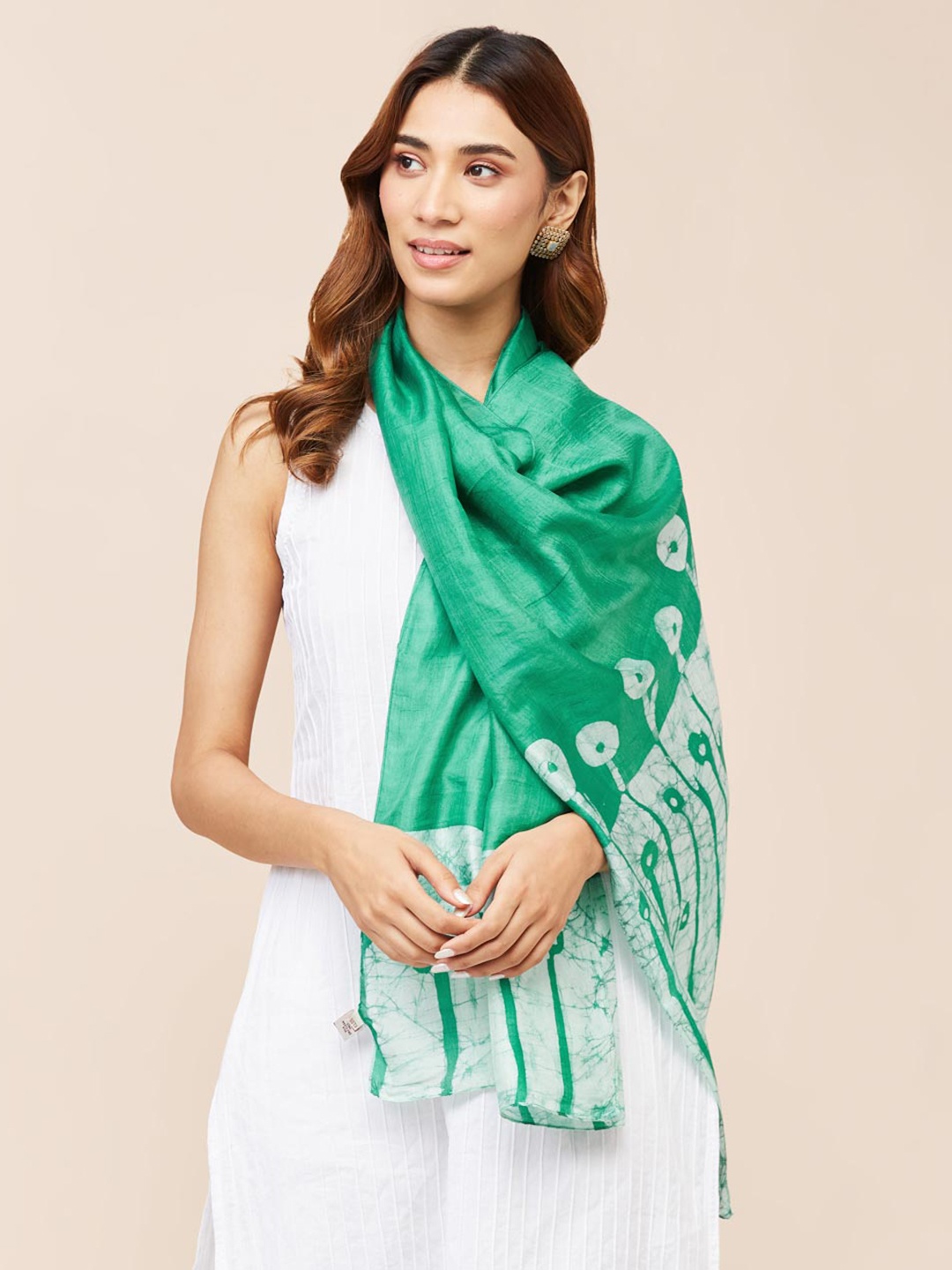 

Fabindia Batik Printed Stole, Green