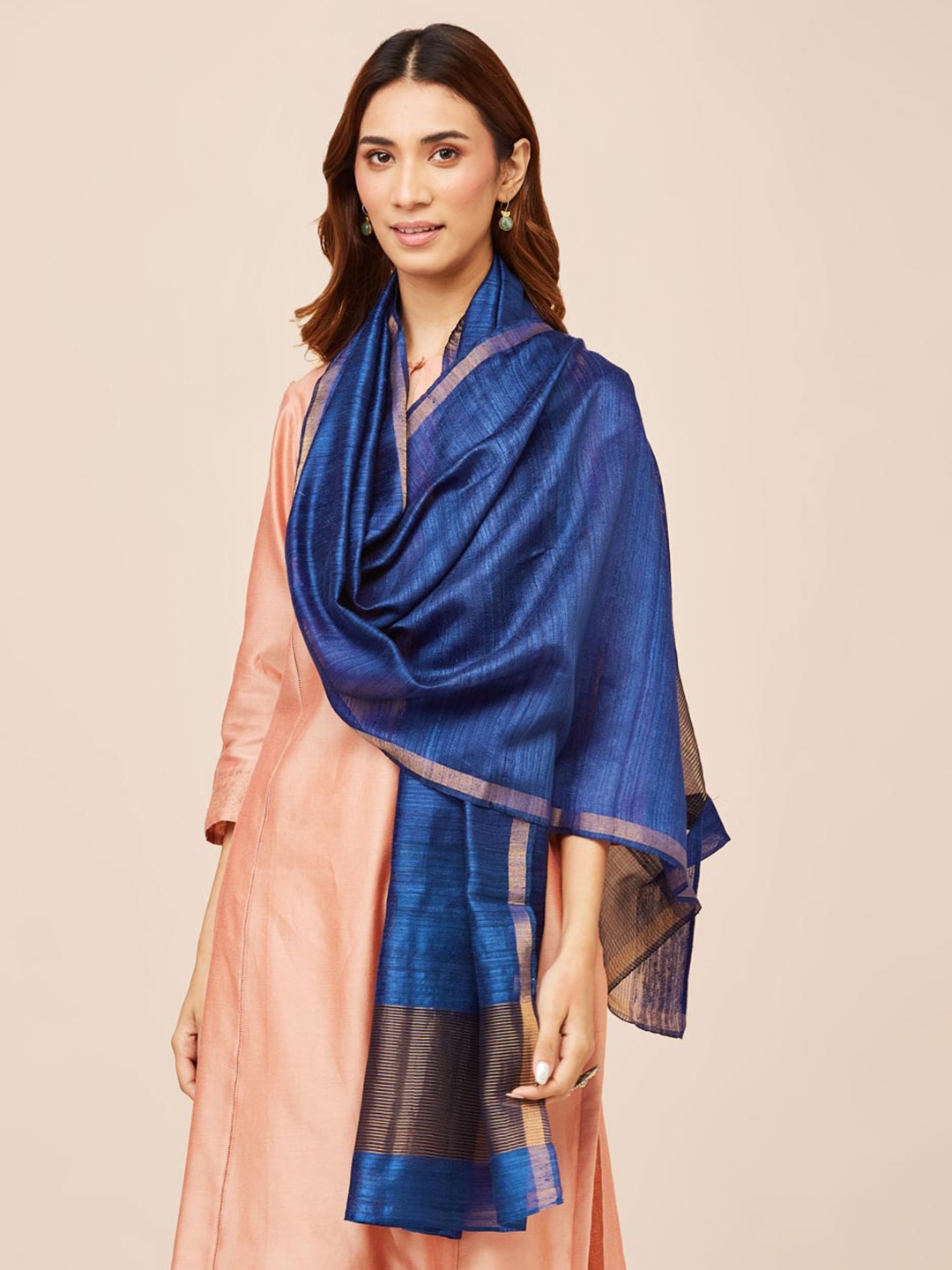 

Fabindia Women Woven Design Silk Stole, Blue