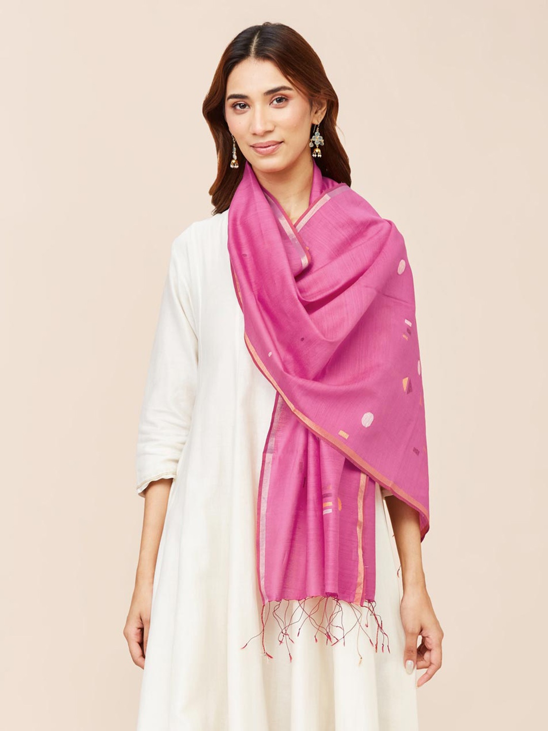 

Fabindia Woven Design Cotton Silk Stole, Pink