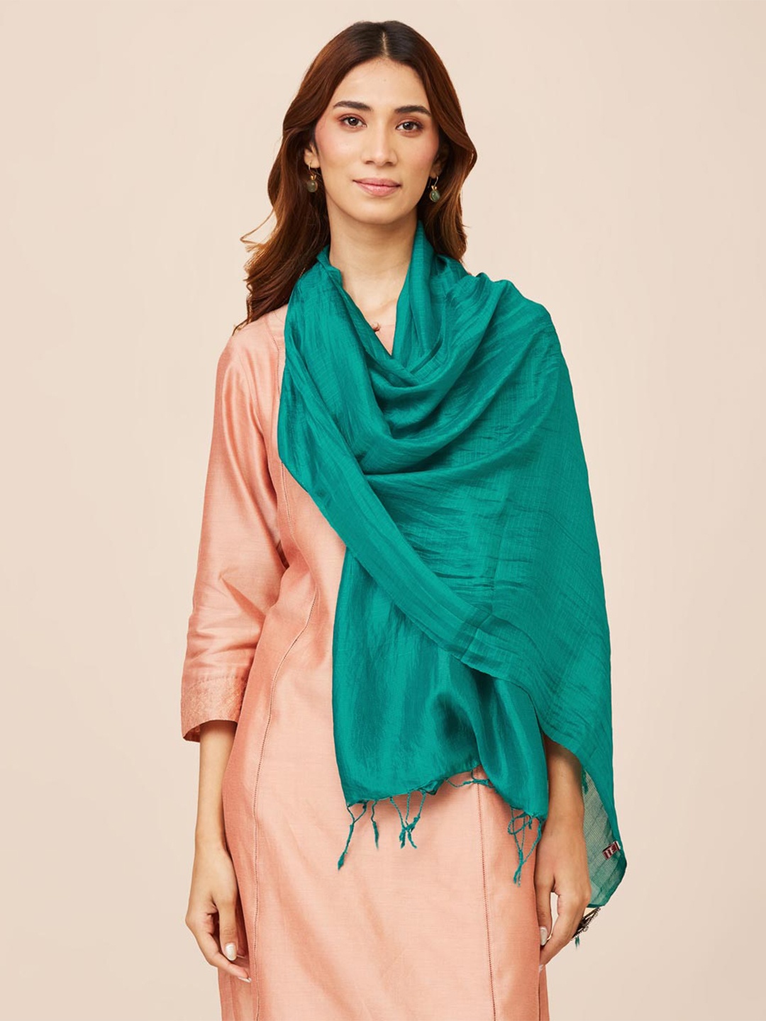 

Fabindia Striped Silk Stole, Teal