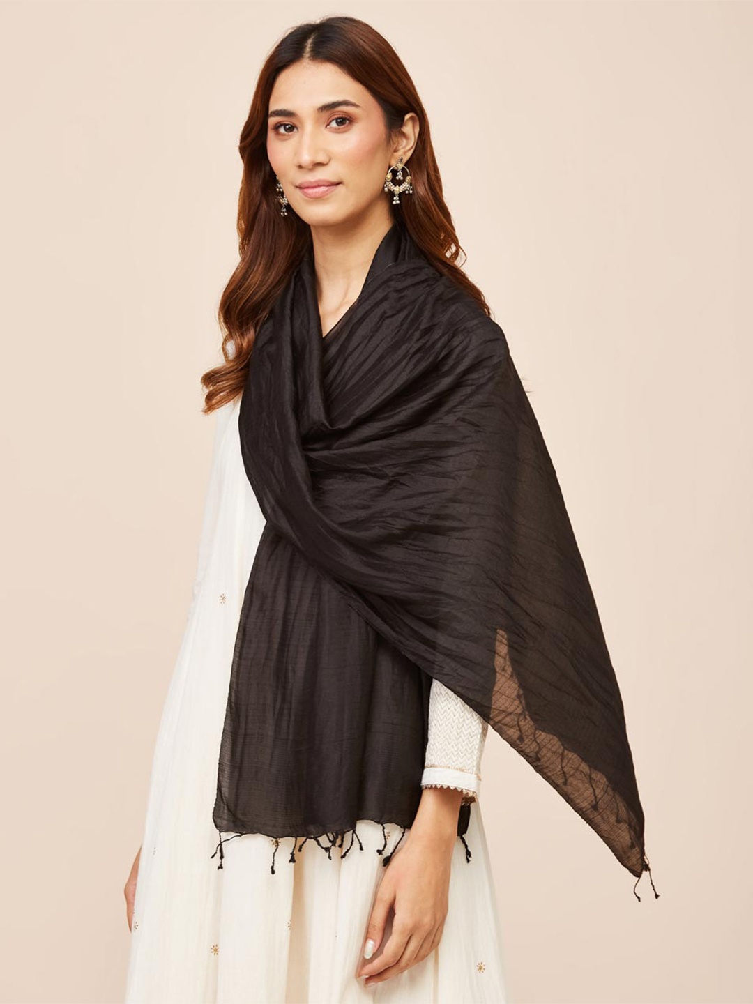 

Fabindia Women Silk Stole, Black