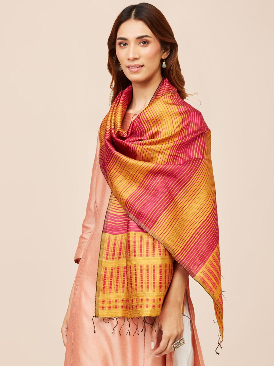 

Fabindia Striped Silk Stole, Mustard