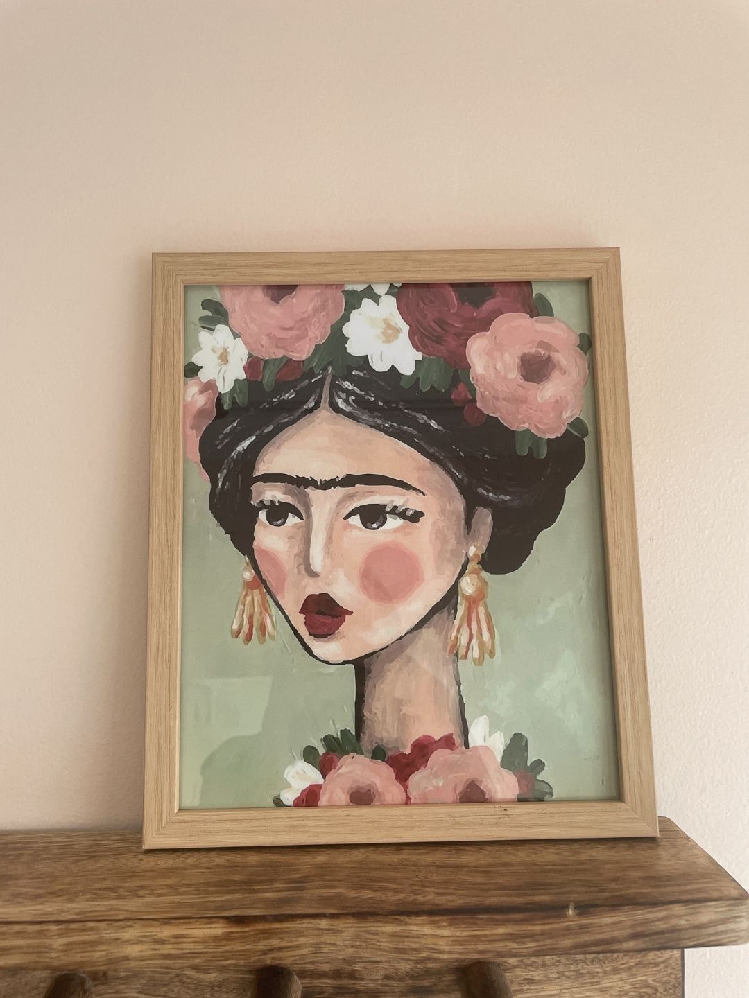 

HYPPY Peach & Blue Frida With Roses Painting Wall Art