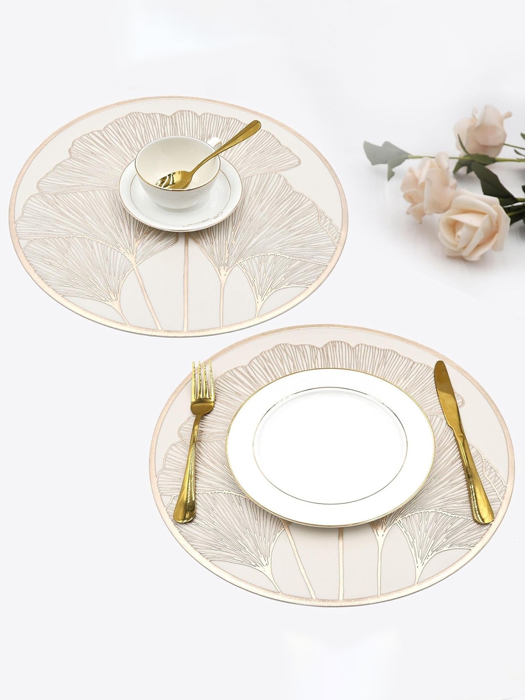 

Dakshya Industries Gold-Tonned 2 Pieces Pressing Part Round Table Placemats