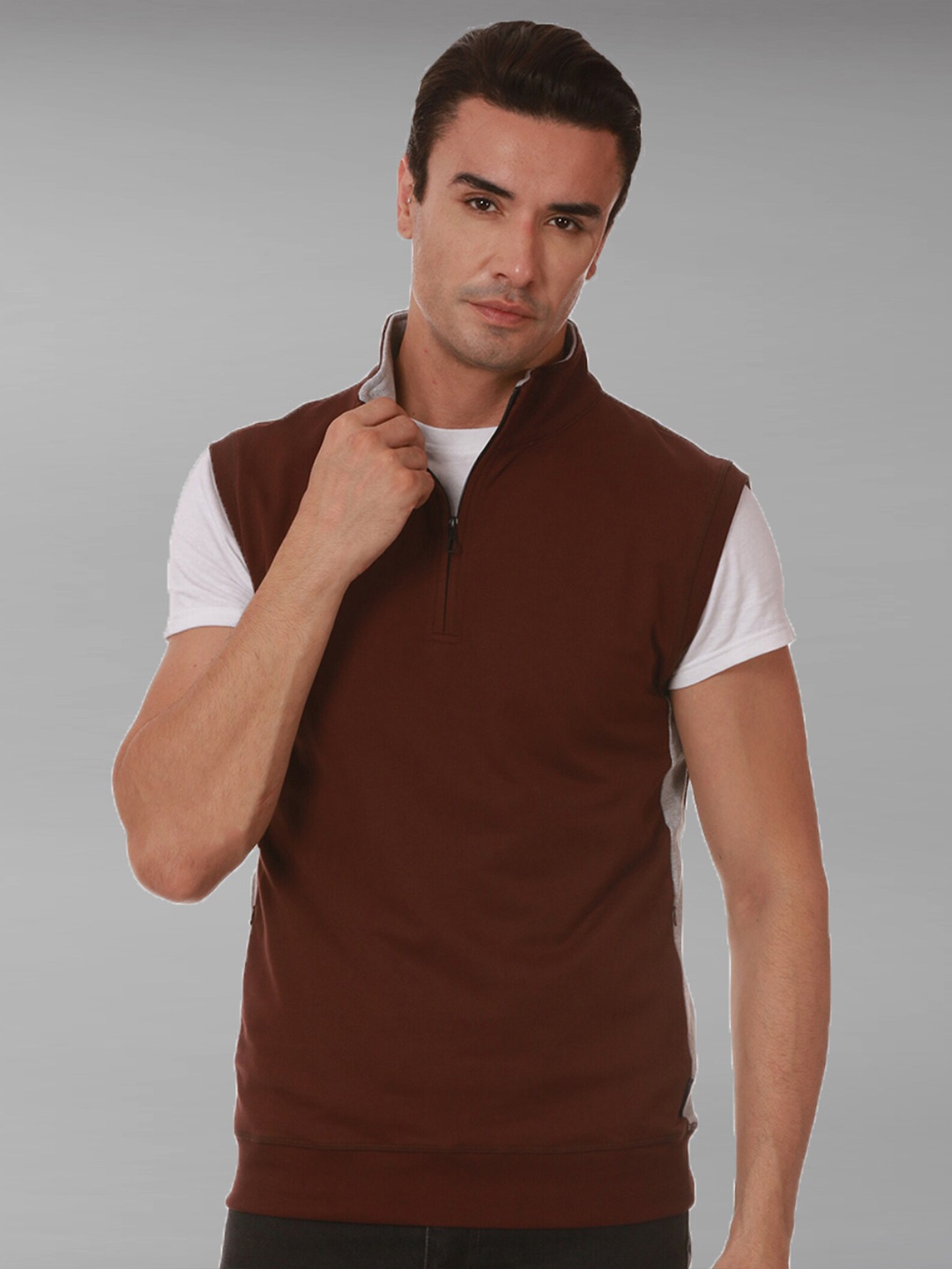 

Dream of Glory Inc Mock Collar Sleeveless Cotton Pullover Sweatshirt, Brown