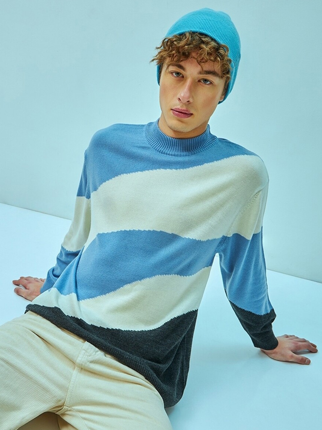 

Bewakoof Block Oversized Flat Knit Sweater, Blue