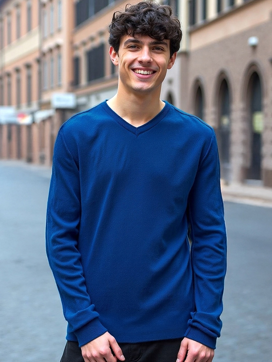 

Bewakoof Men Flat Knit Sweater, Blue