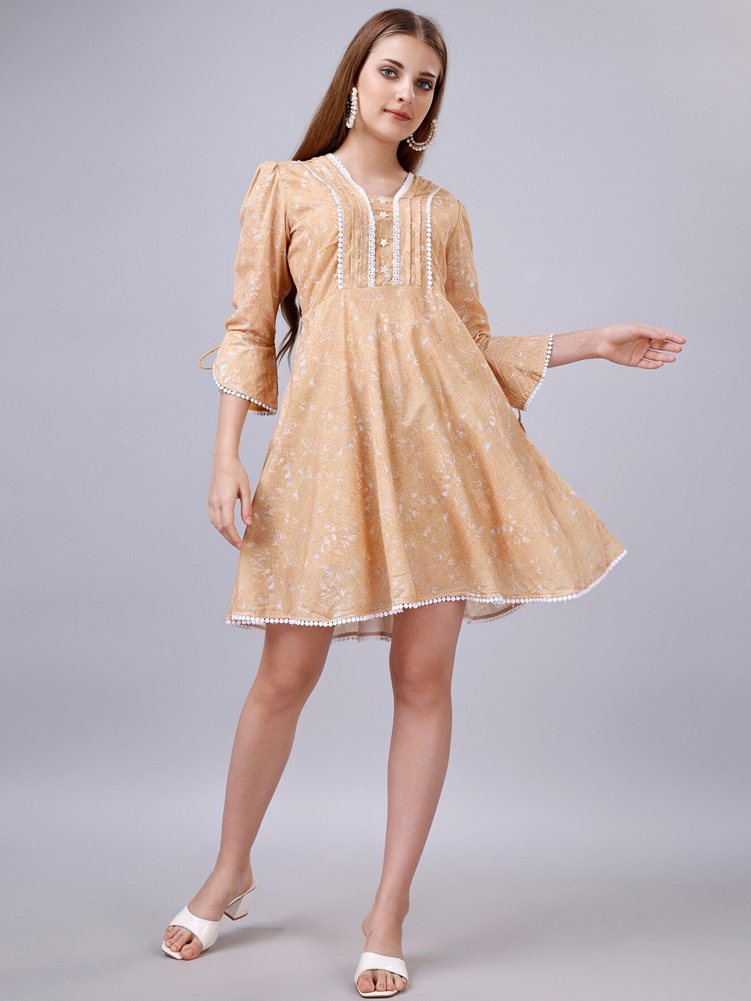 

Ekta Textiles Floral Printed Bell Sleeves A-Line Ethnic Dress, Yellow