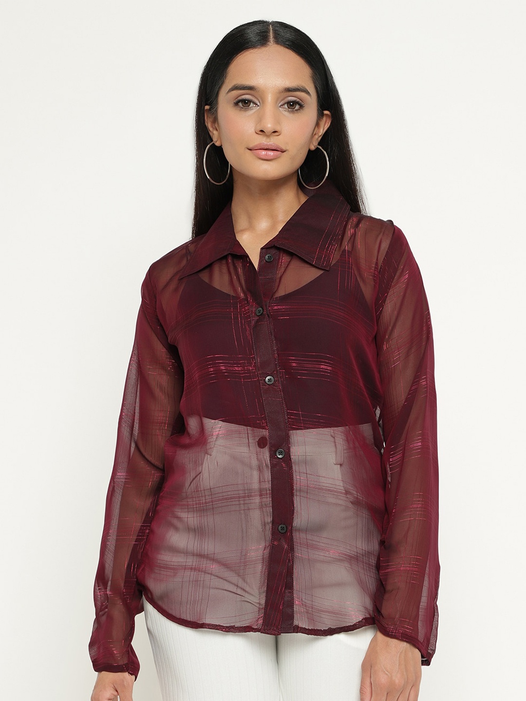 

BAESD Self Design Regular Fit Semi Sheer Georgette Casual Shirt, Magenta