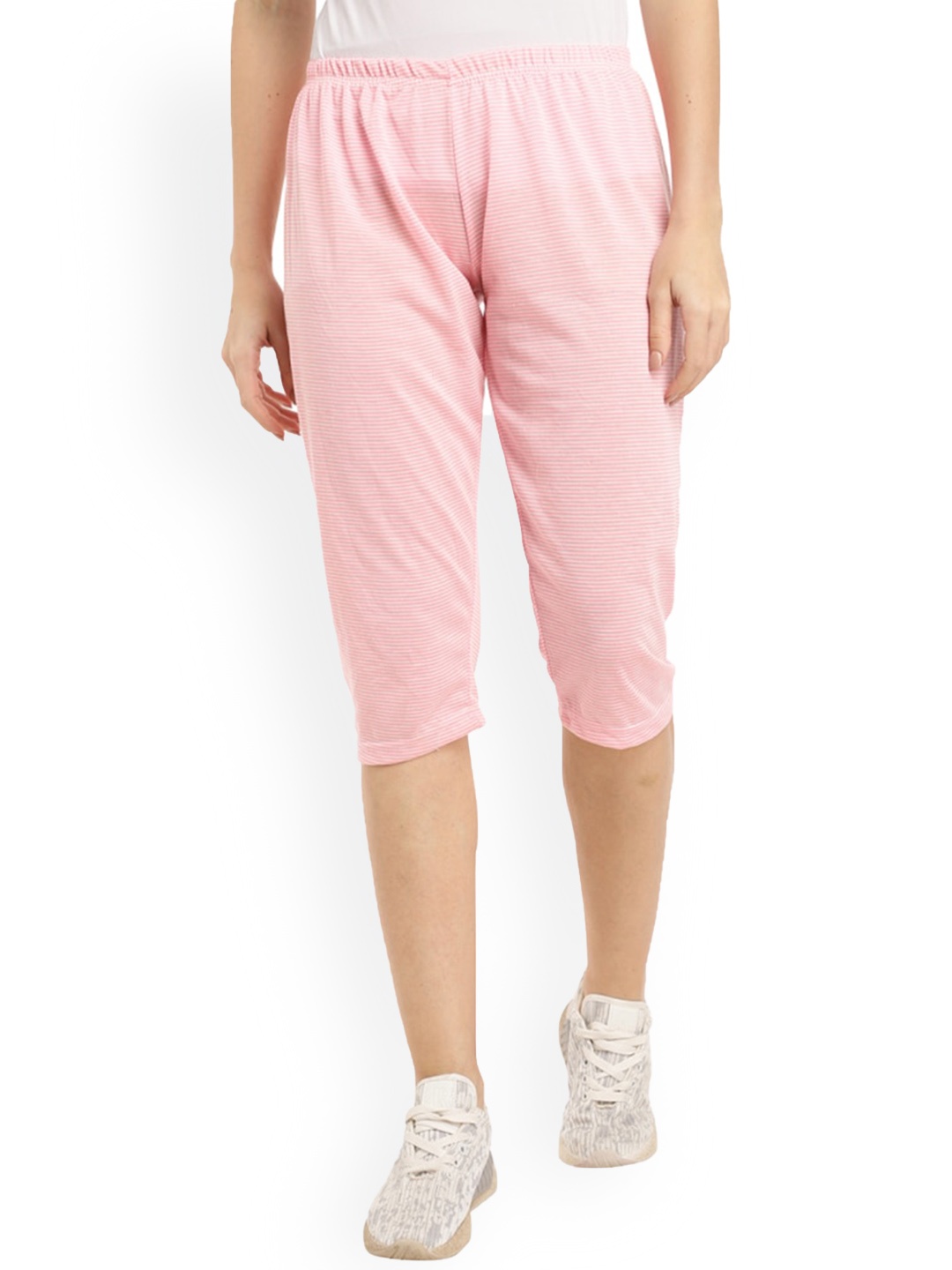 

V-Mart Striped Mid-Rise Cotton Capris, Pink
