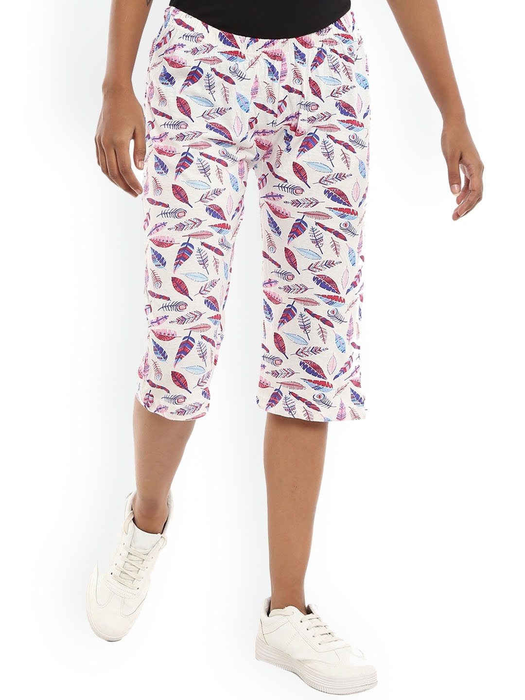 

V-Mart Women Floral Printed Regular Fit Mid-Rise Cotton Shorts, White