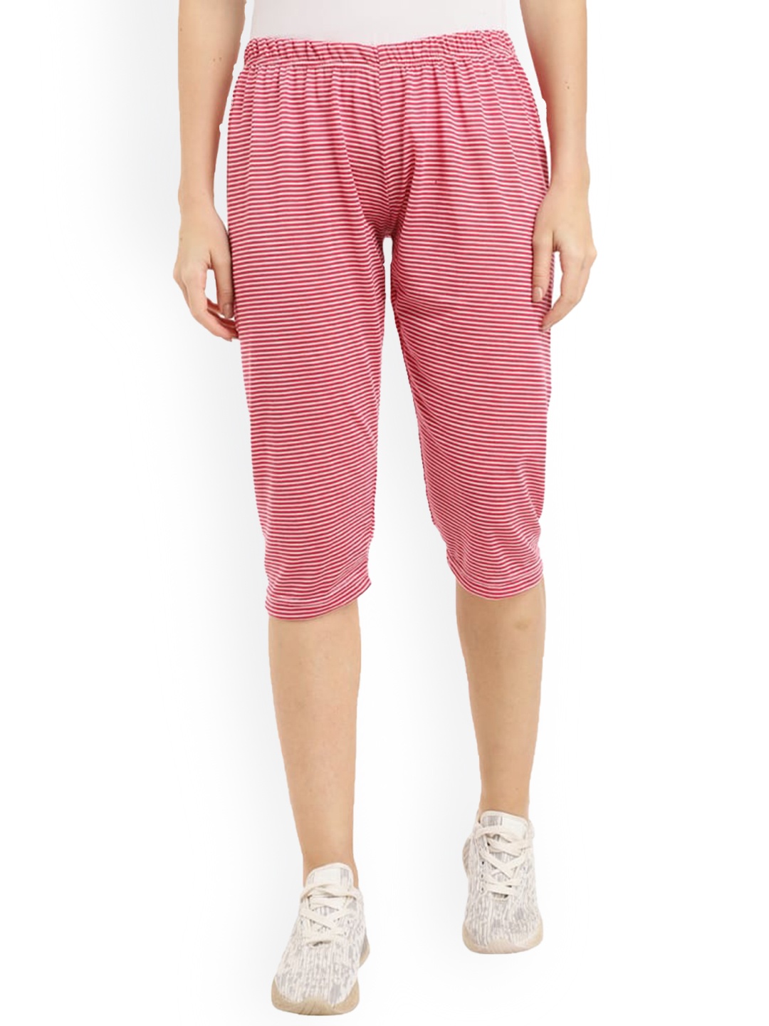 

V-Mart Women Striped Mid Rise Cotton Capris, Fuchsia