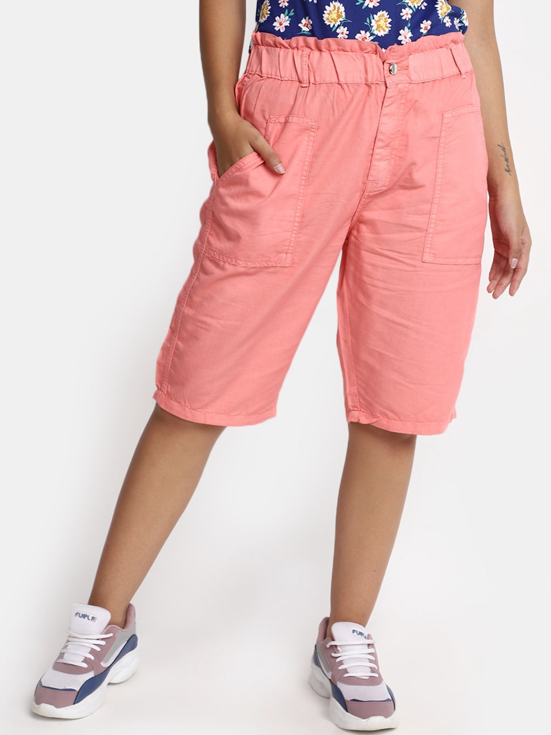 

V-Mart Women Mid Rise Cotton Shorts, Pink