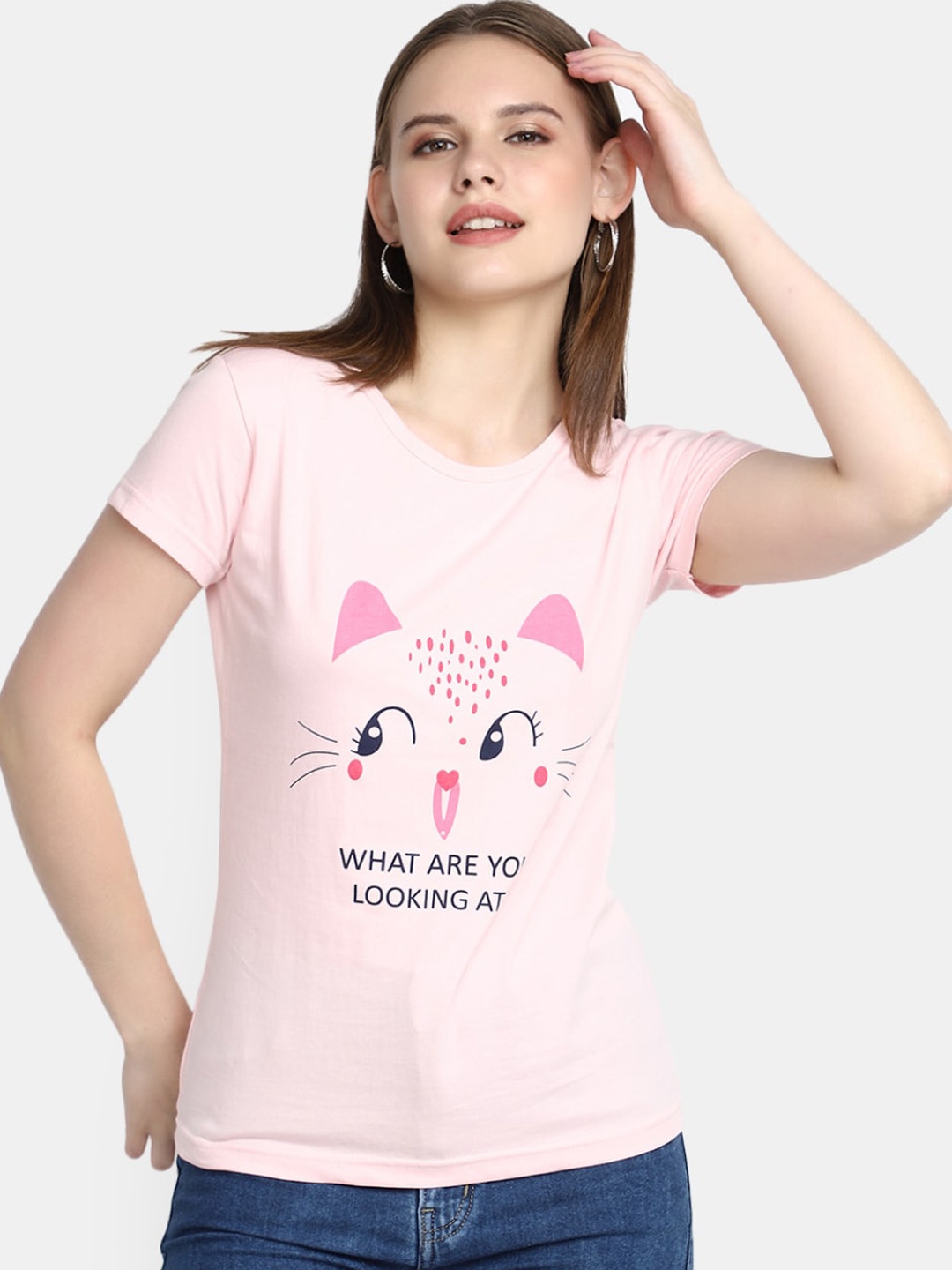 

V-Mart Graphic Printed Round Neck Short Sleeves Pure Cotton T-shirt & Pyjamas, Pink