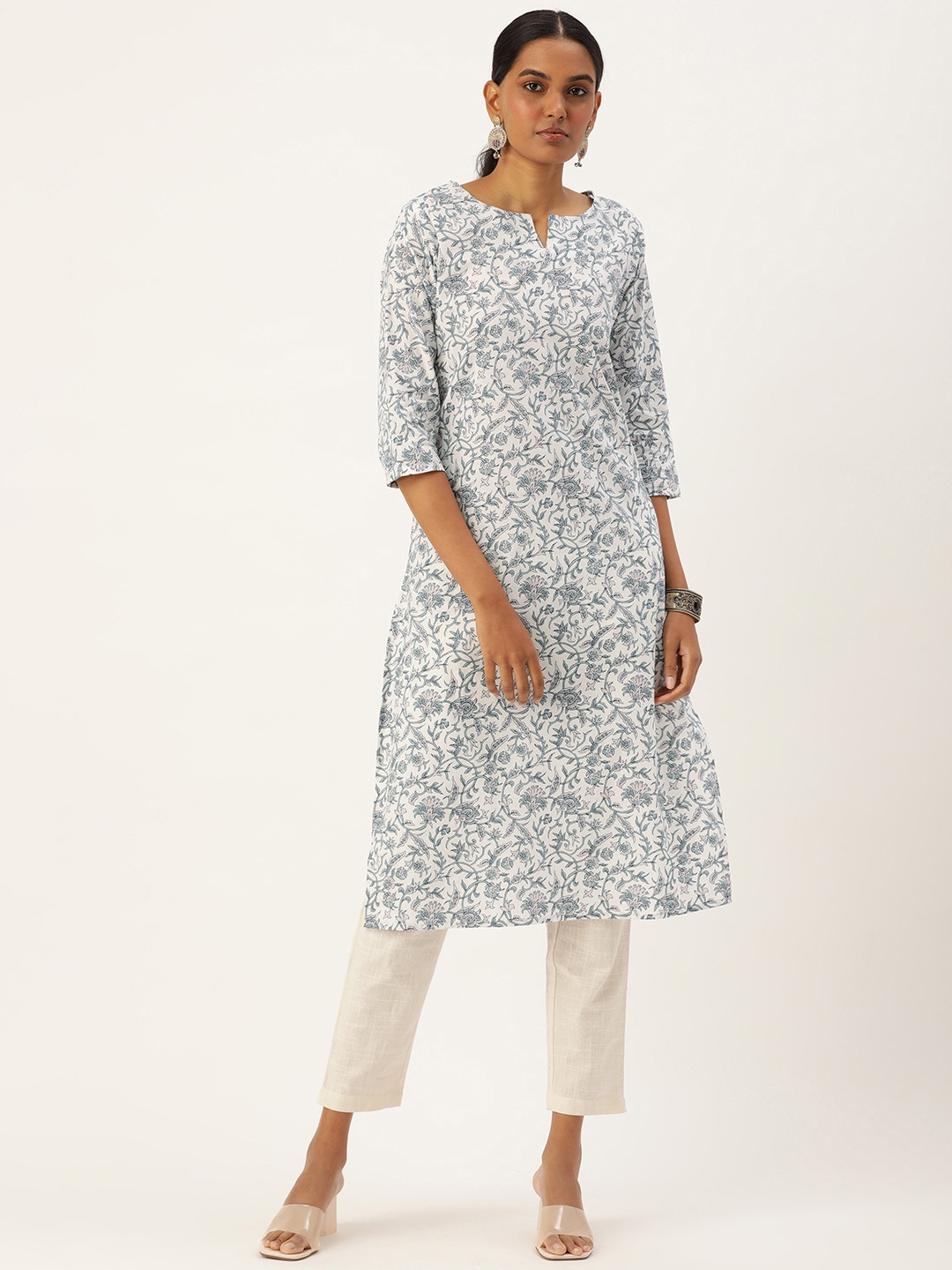 

AMUKTI Women Ethnic Motifs Printed Straight Kurta, White