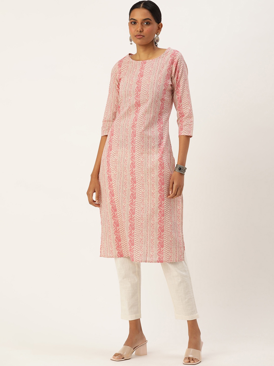 

AMUKTI Women Floral Printed Straight Kurta, Pink