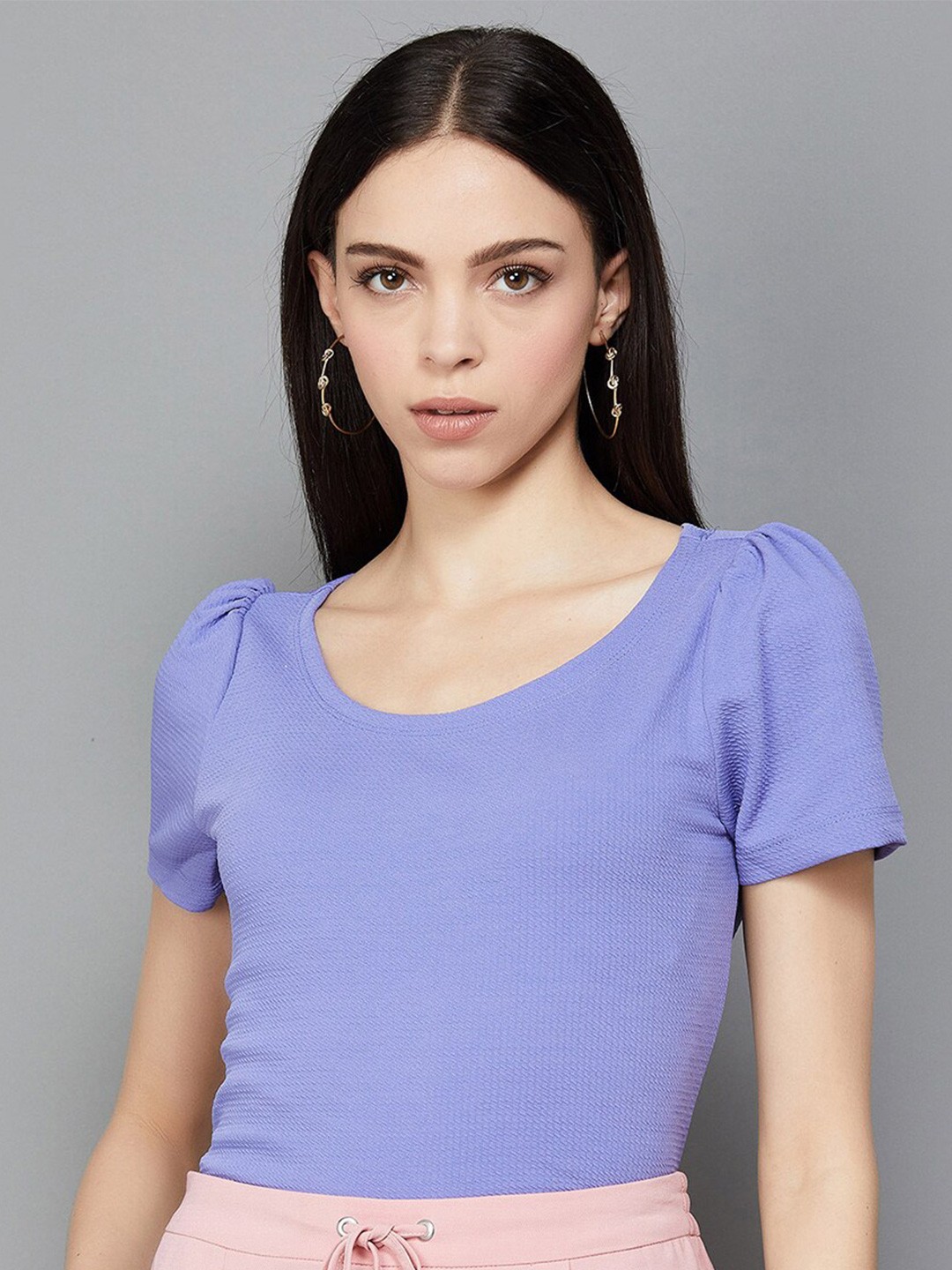 

CODE by Lifestyle Self Design Round Neck Puff Sleeve Top, Lavender