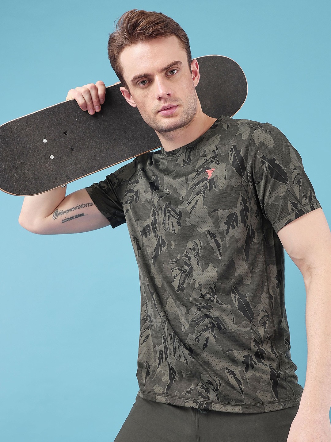 

Technosport Men Jacquard Double Cool Slim Fit Sports Tshirt, Green
