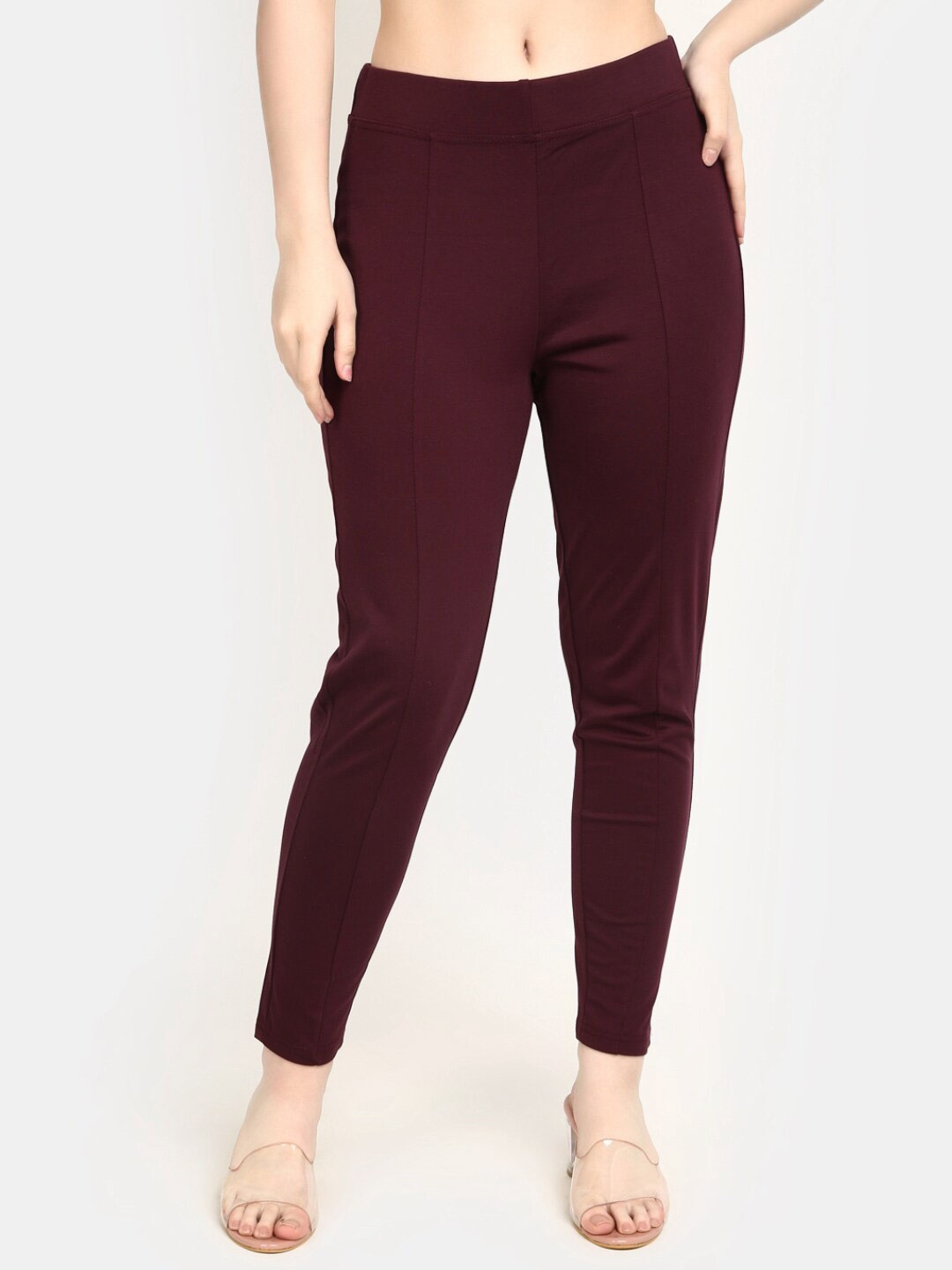 

V-Mart Women Mid Rise Cotton Jeggings, Maroon