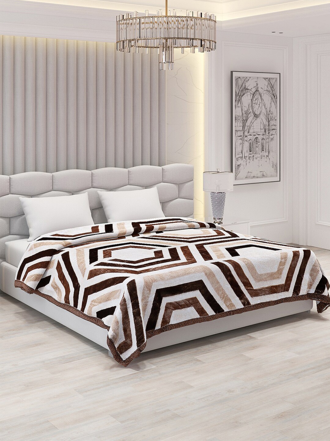 

Monte Carlo Off White & Brown Geometric Heavy Winter Double Bed Blanket