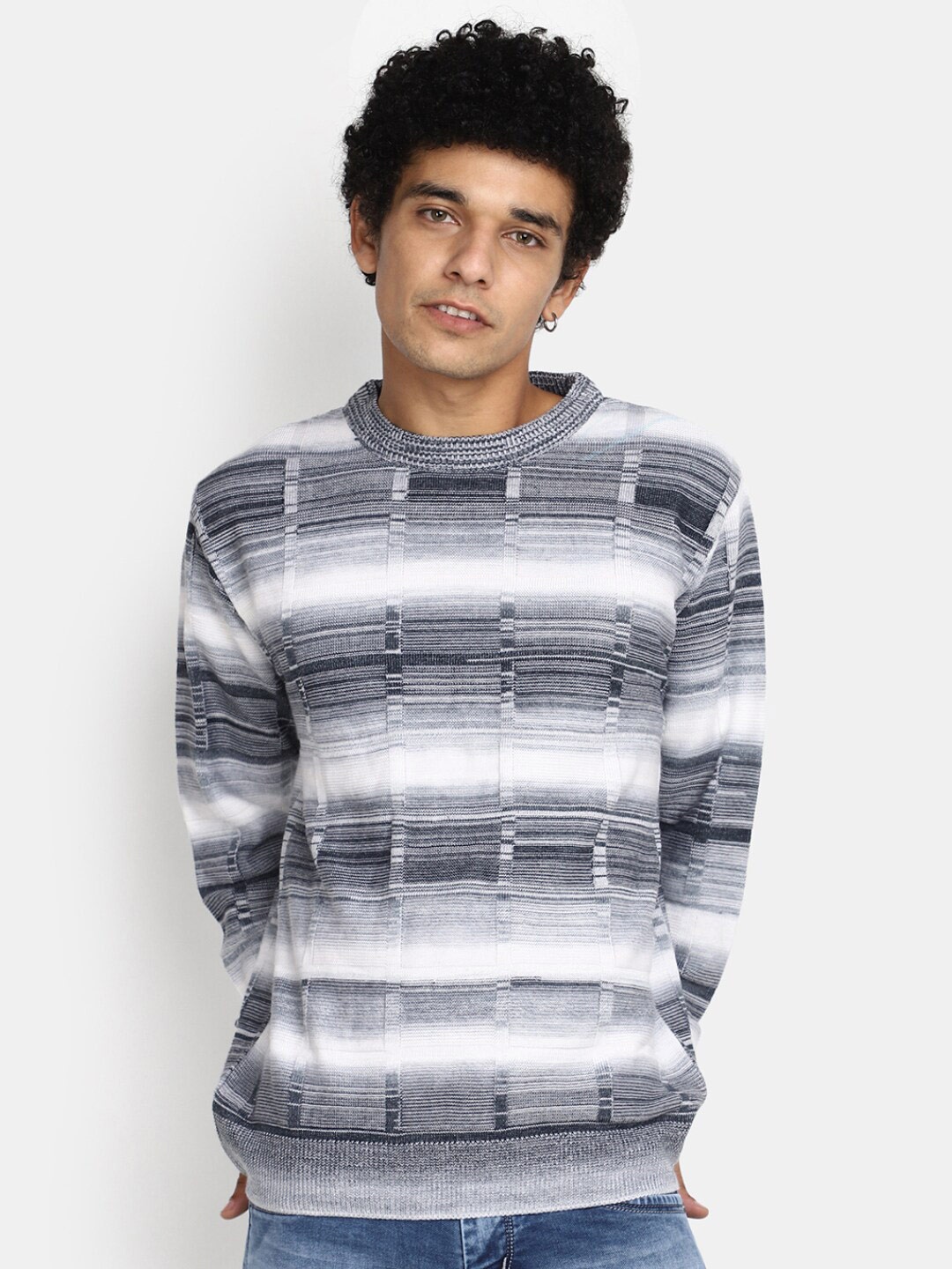 

V-Mart Checked Cotton Pullover, Grey