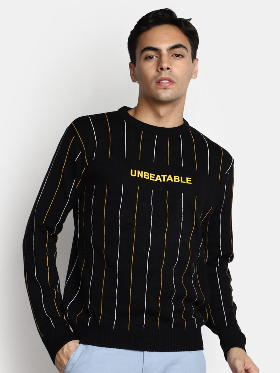 

V-Mart Typography Printed Round Neck Cotton Pullover, Black